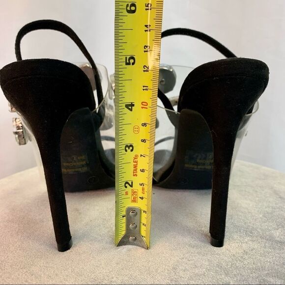 Wild Diva NWOB Black clear plastic Rhinestone Embellished sling back high heel 7 - Picture 4 of 7